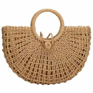 Hand-Woven Straw Large Hobo Bag Round Handle Ring Toto Retro Summer ^-^
